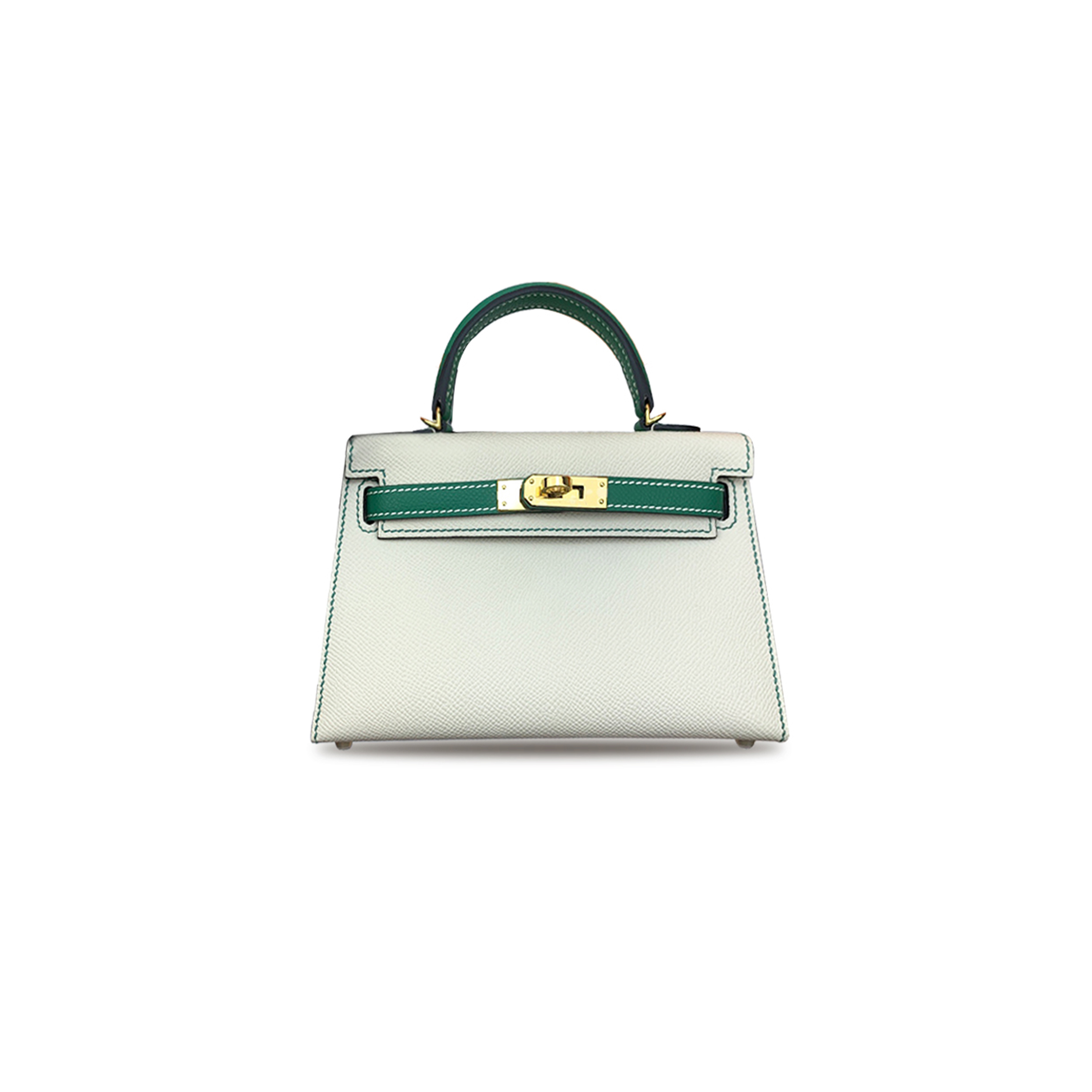 H**mes master mini kelly ii epsom milkshake white with malachite green gold buckle (19*12*5.5cm)